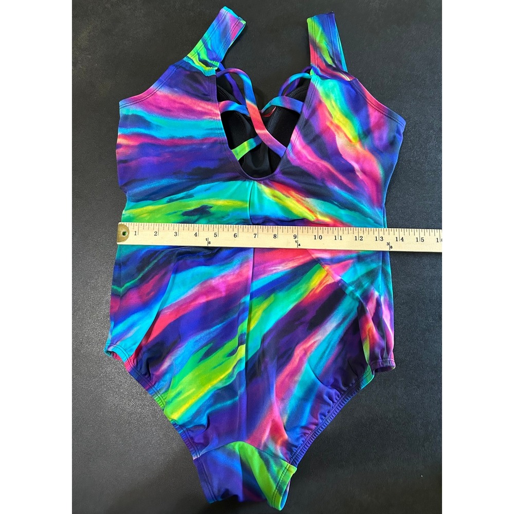 Longitude One Piece Swimsuit Sz 14 Multicolor Abstract Triple X Back Long Torso - Picture 6 of 11